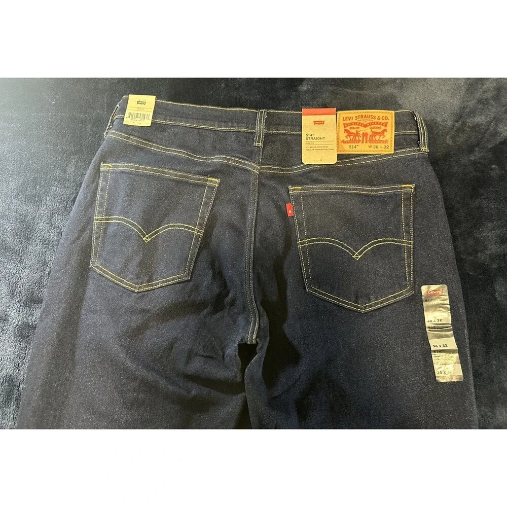 Levis 514 Straight Fit Jeans Stretch Denim Jeans Dark Wash Blue Men's 36x32